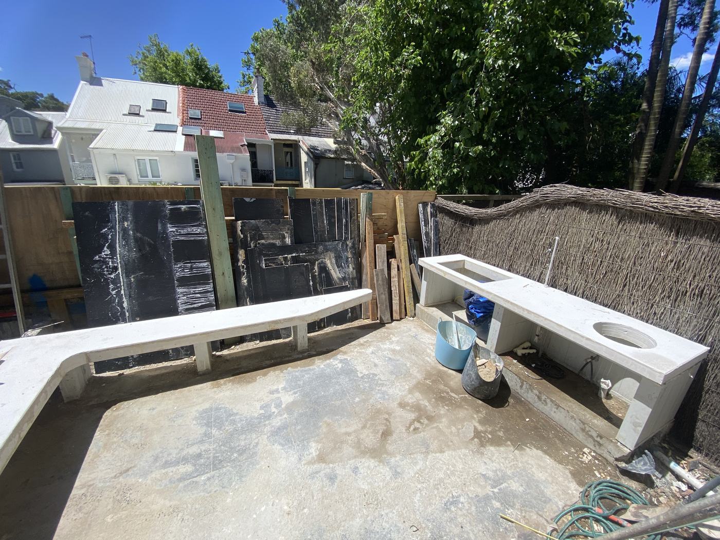 Concrete benches, fresh out of the formwork